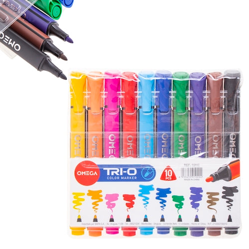 Marcadores Omega Trio gruesos x 10