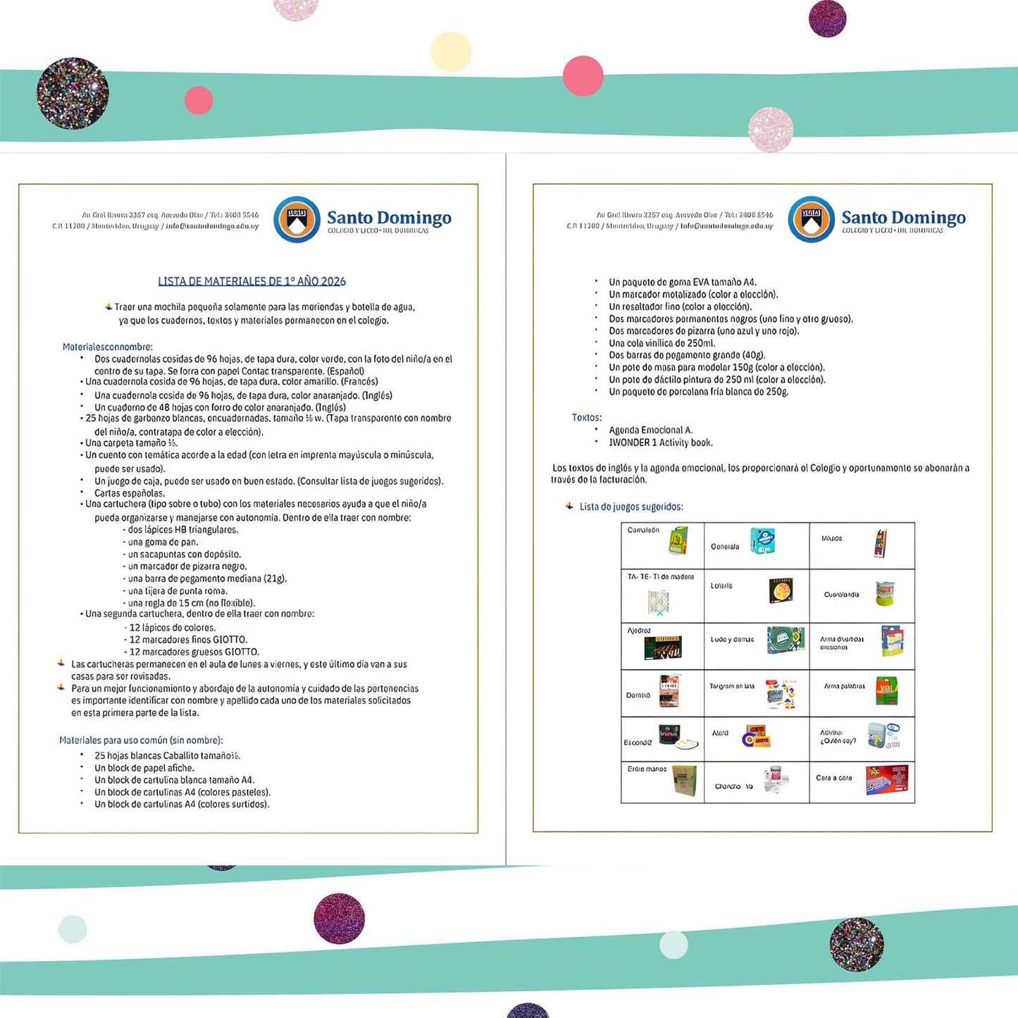 Lista de Materiales Completa para el Colegio Santo Domingo 1º año 2026