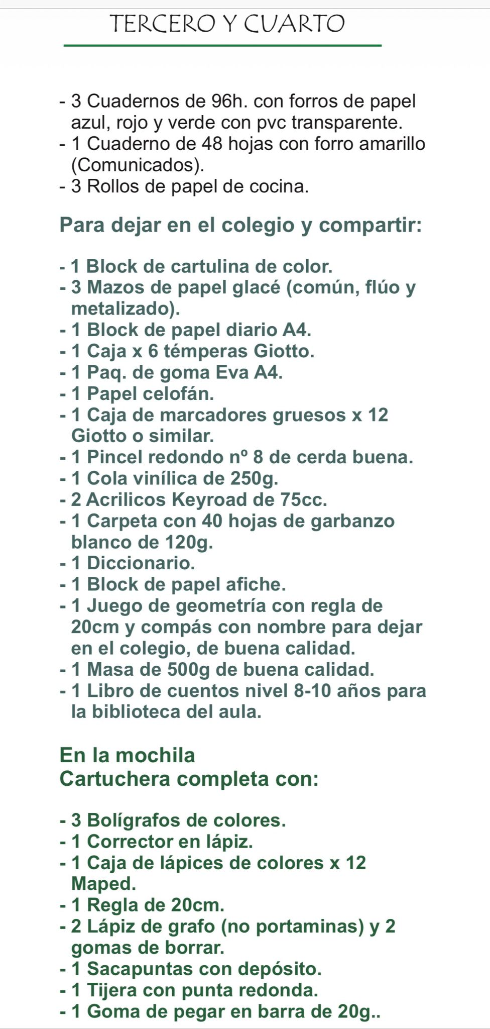 Lista de Materiales Completa para el Colegio Giratierra, 3º y 4º Año