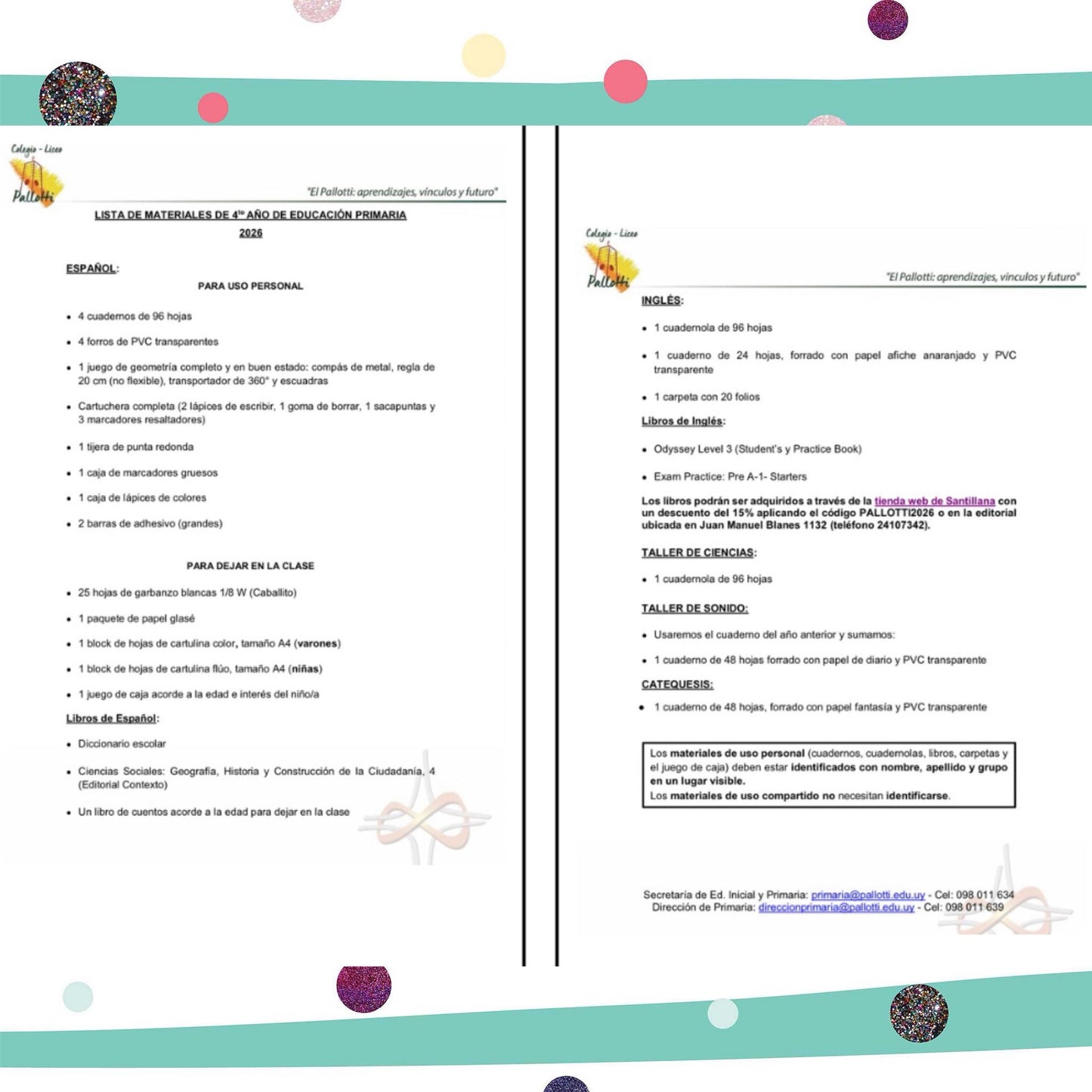 Lista Completa Colegio Pallotti 4º año 2026 (Varones)