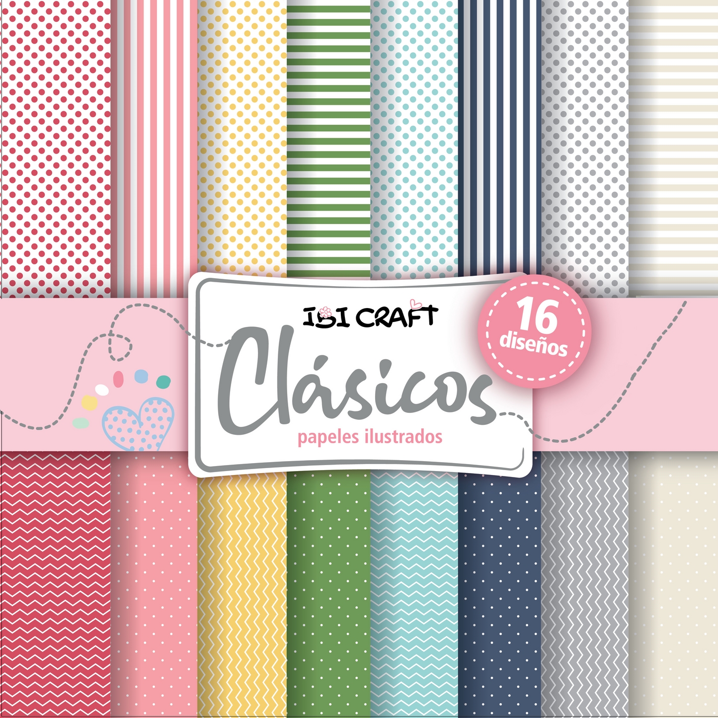 Cartulina Estampada Ibi Craft "Clásicos" 24 hojas 30cm x 30cm