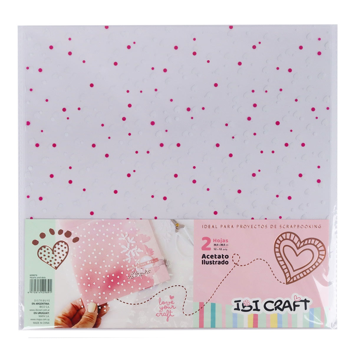 Acetato Ibi Craft 30cm x 30cm " Corazones y Puntos"