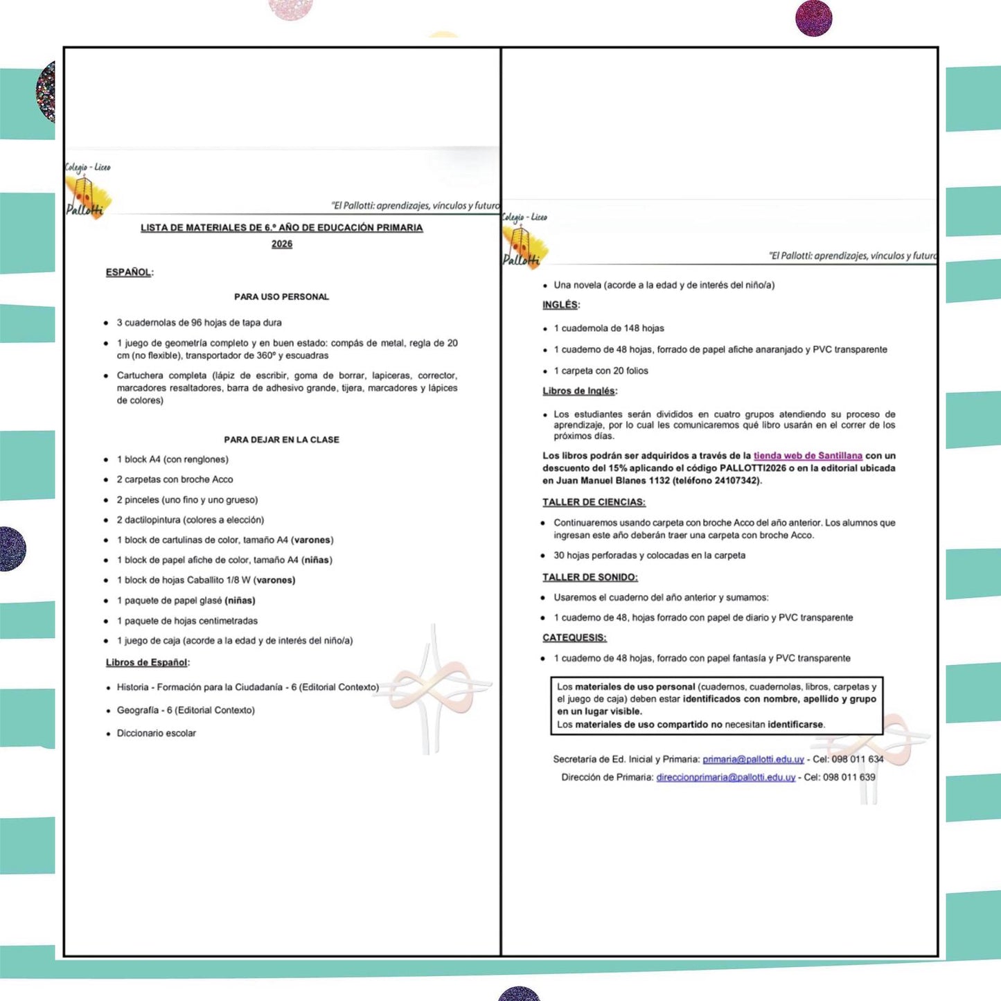 Lista Completa Colegio Pallotti 6º año 2026