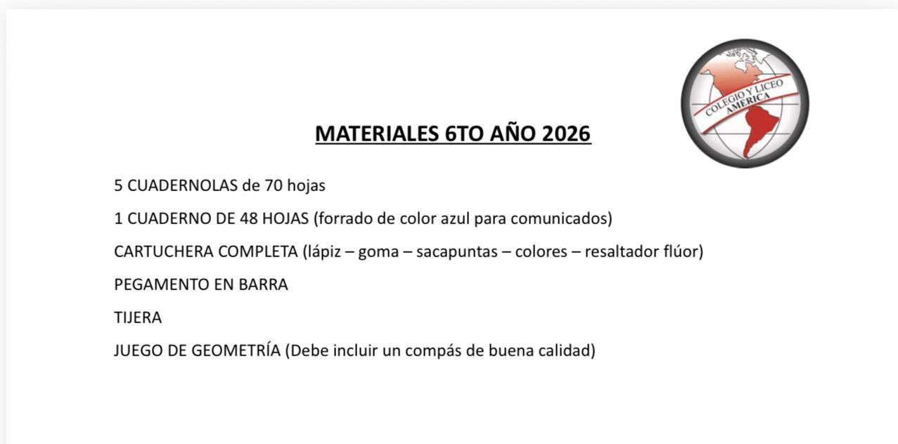 Lista Completa Colegio América 6º año 2026
