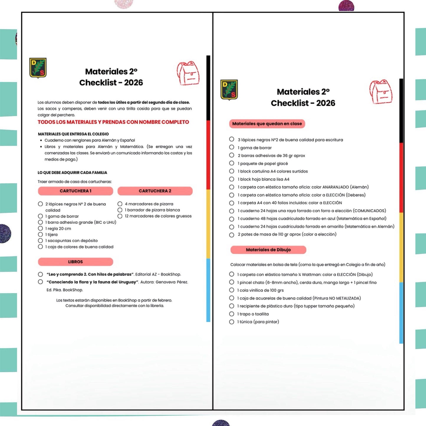 Lista de Materiales Completa para el Colegio Alemán 2º año 2026