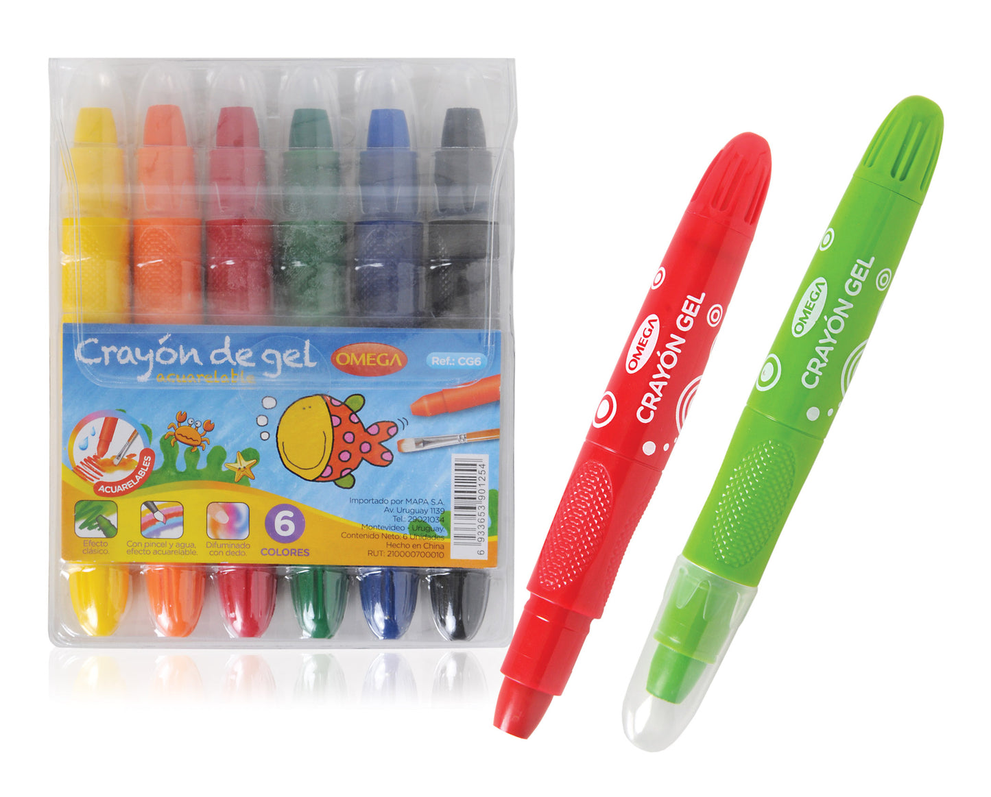 Crayones Omega en gel x 6 colores
