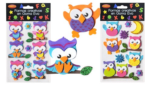 Goma eva con formas autoadhesivas búhos