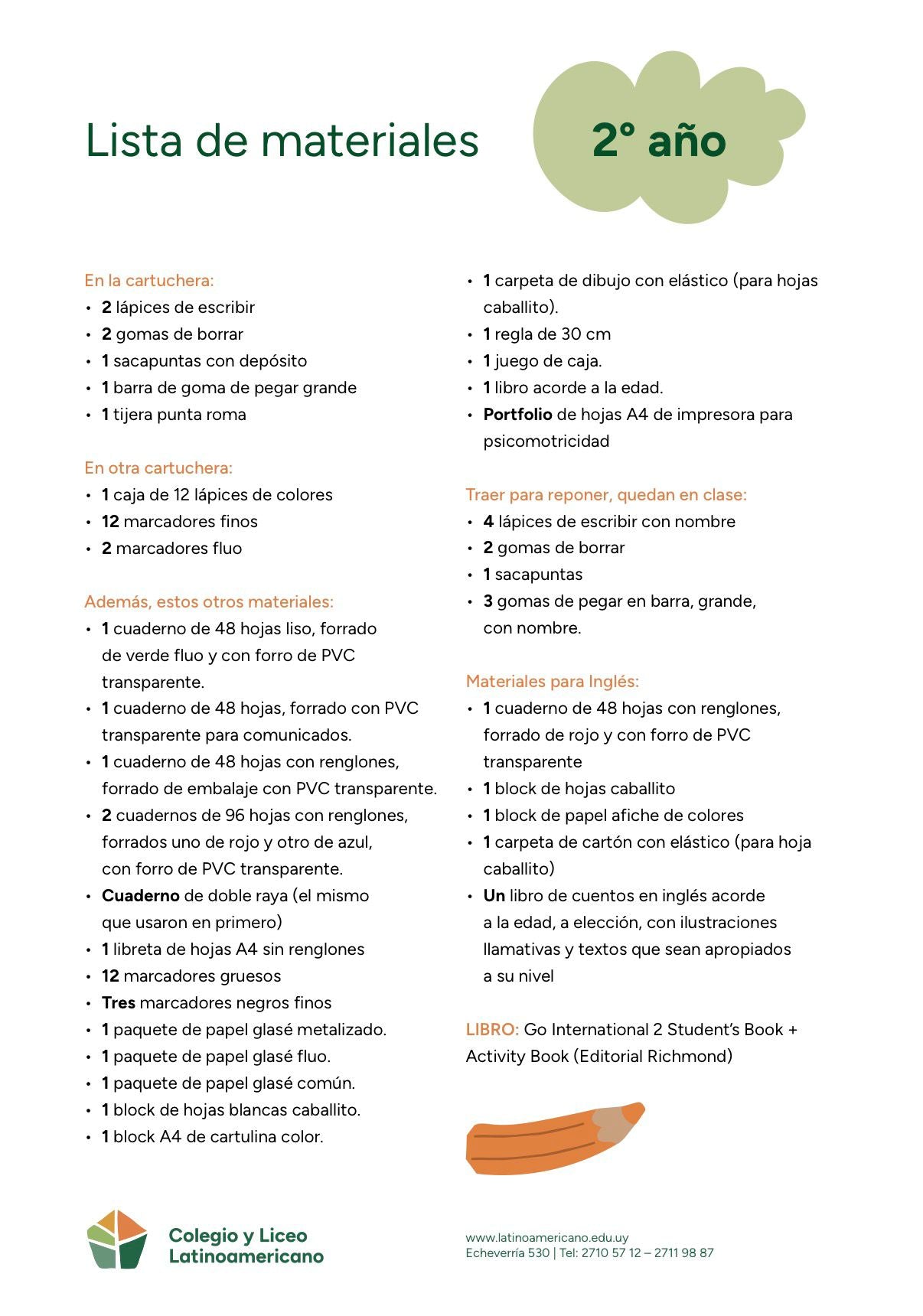 Lista Completa Colegio Latinoamericano 2º año 2026