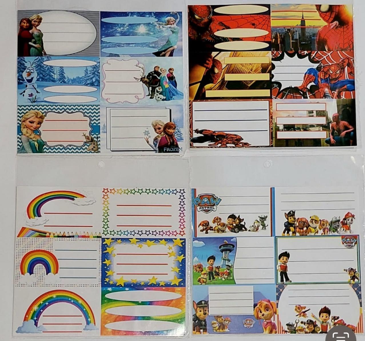 Etiquetas Escolares con Diseños en plancha x 6