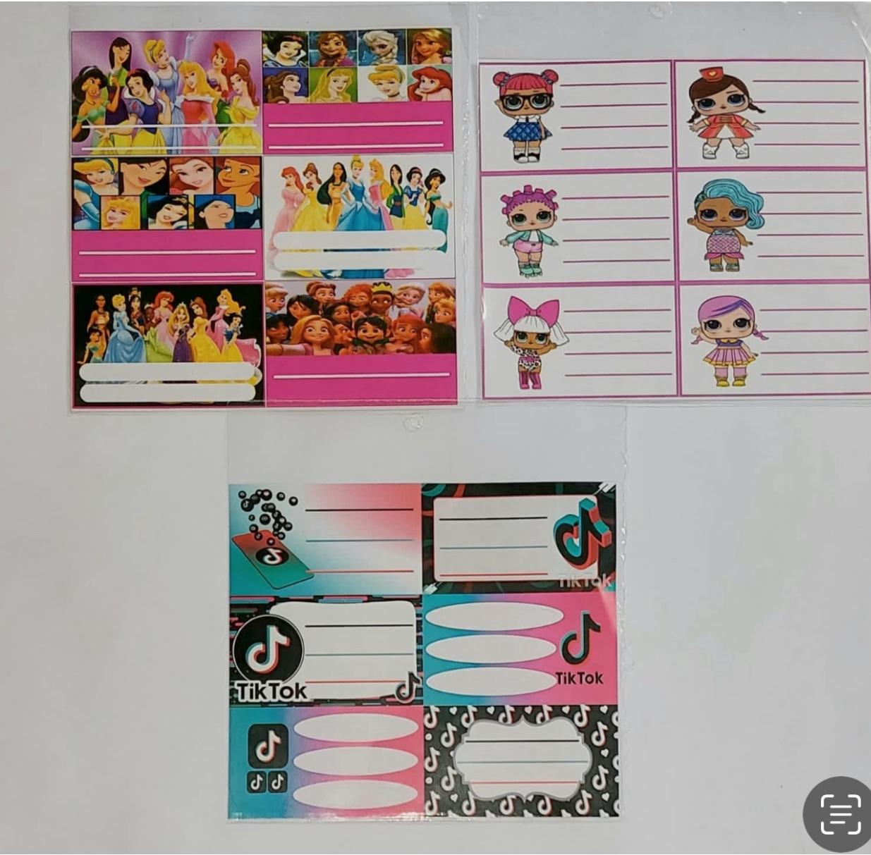 Etiquetas Escolares con Diseños en plancha x 6