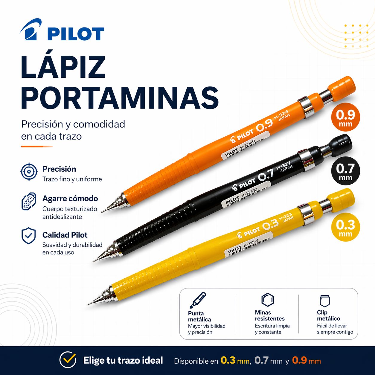 Portaminas Pilot con grafo 0.3, 0.7 o 0.9