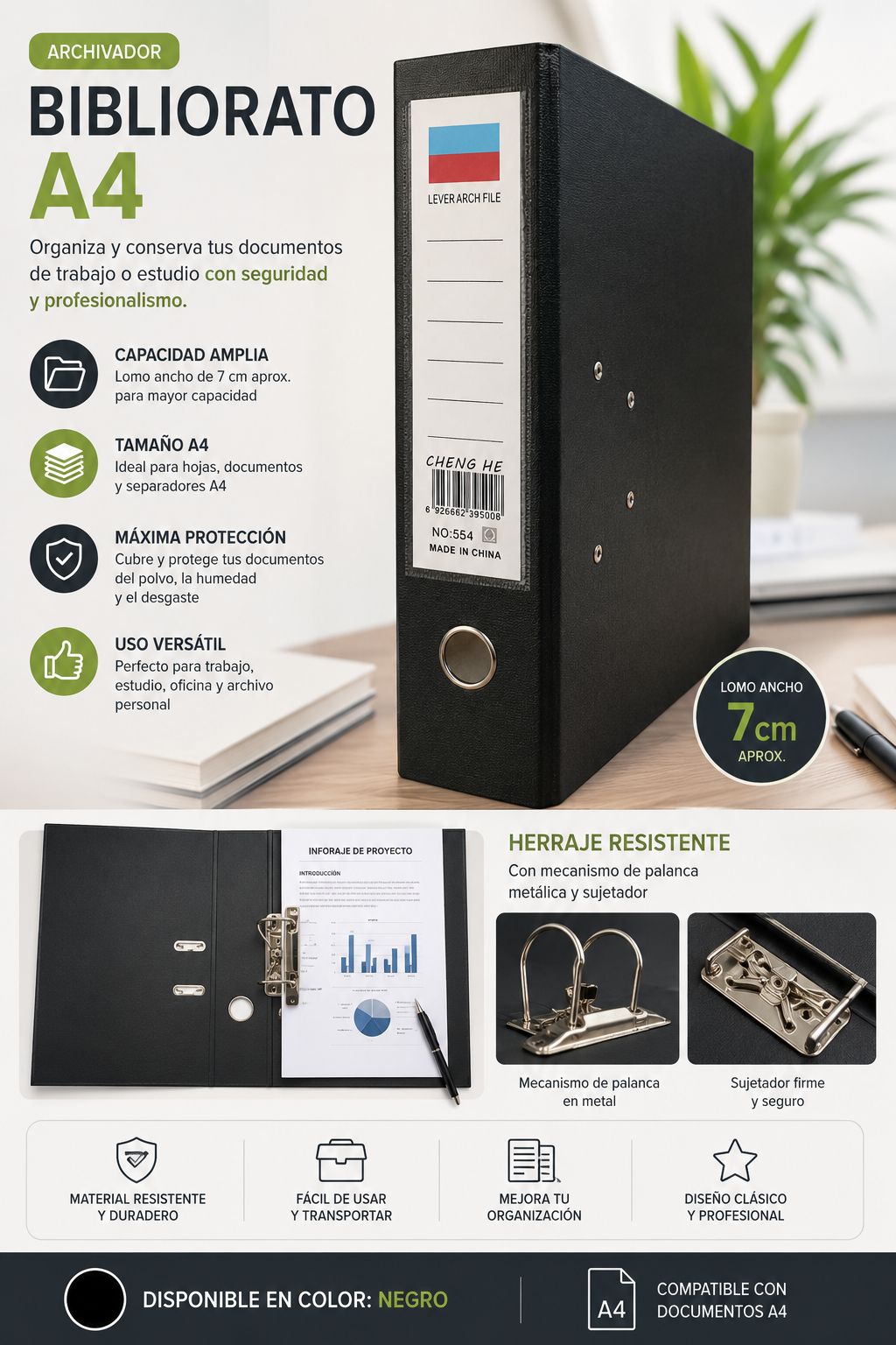 Archivador Oferta Formato A4 Plastificado (Solo color negro)