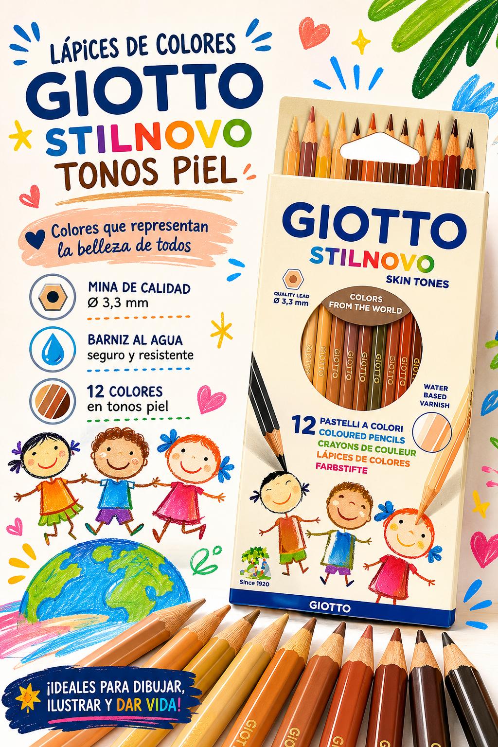 Lápices de colores Giotto Stilnovo x 12 Tonos Piel