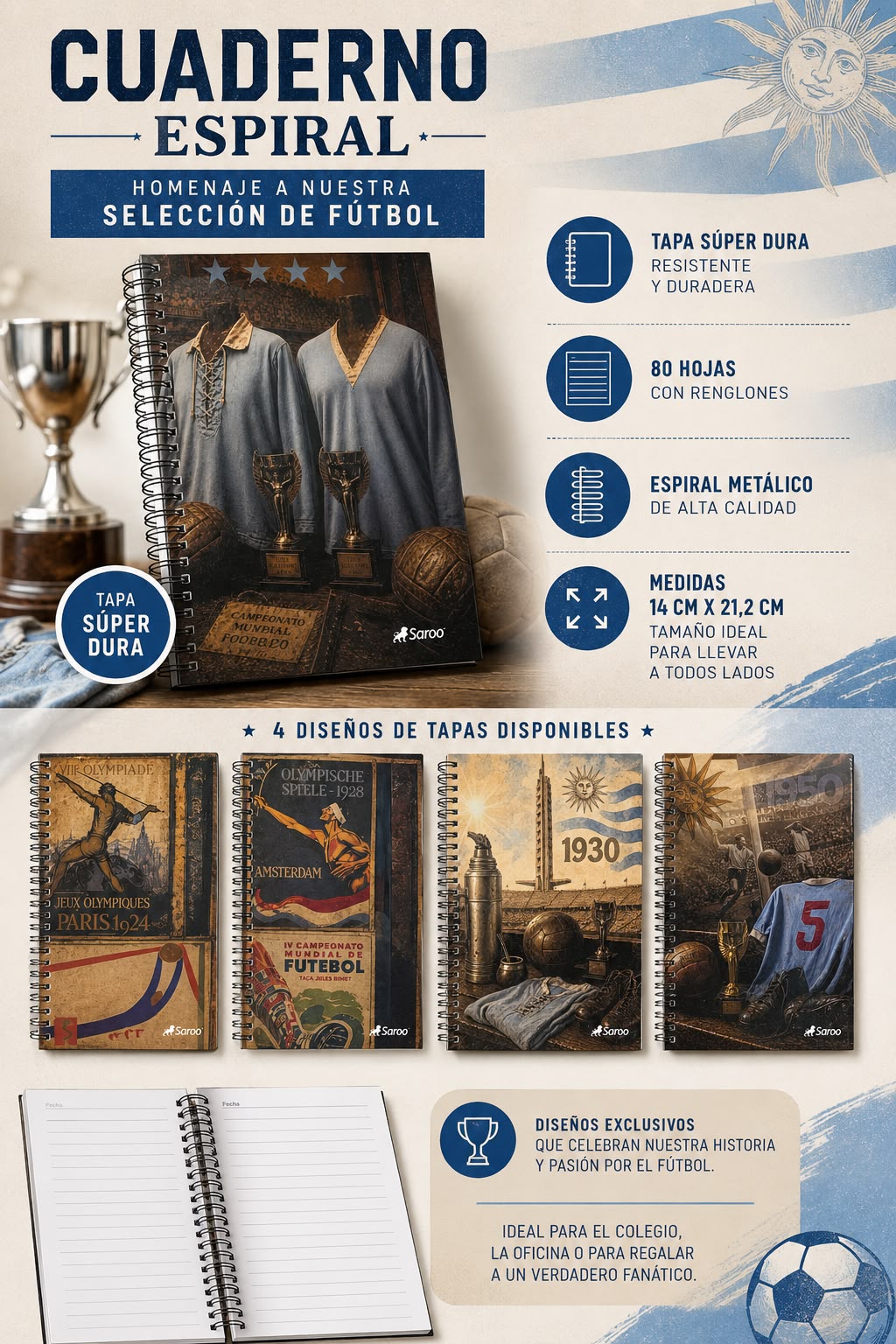 Cuaderno Homenaje Selección Tapa Dura con Espiral