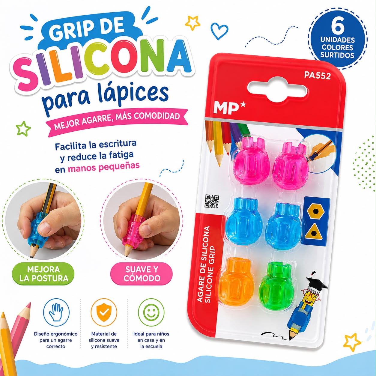 Adaptador o Grip de Silicona para lápiz Main Paper x 6