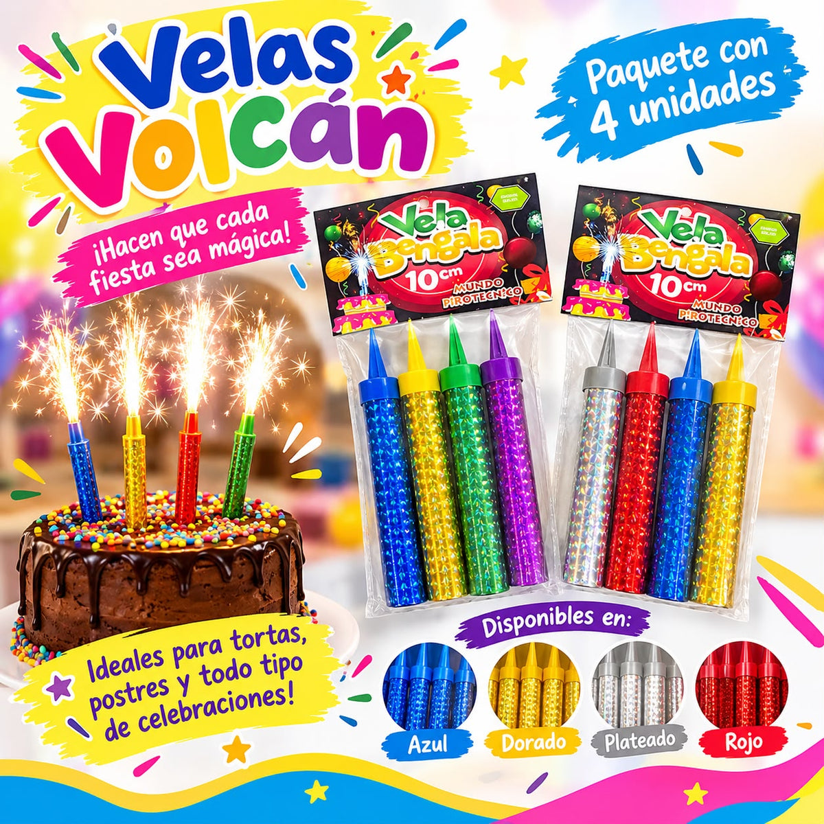 Velas volcán paquete x 4 unidades