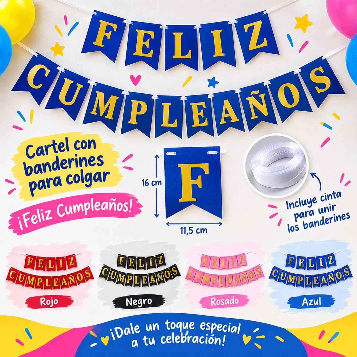 Cartel "Feliz Cumpleaños" en Banderines
