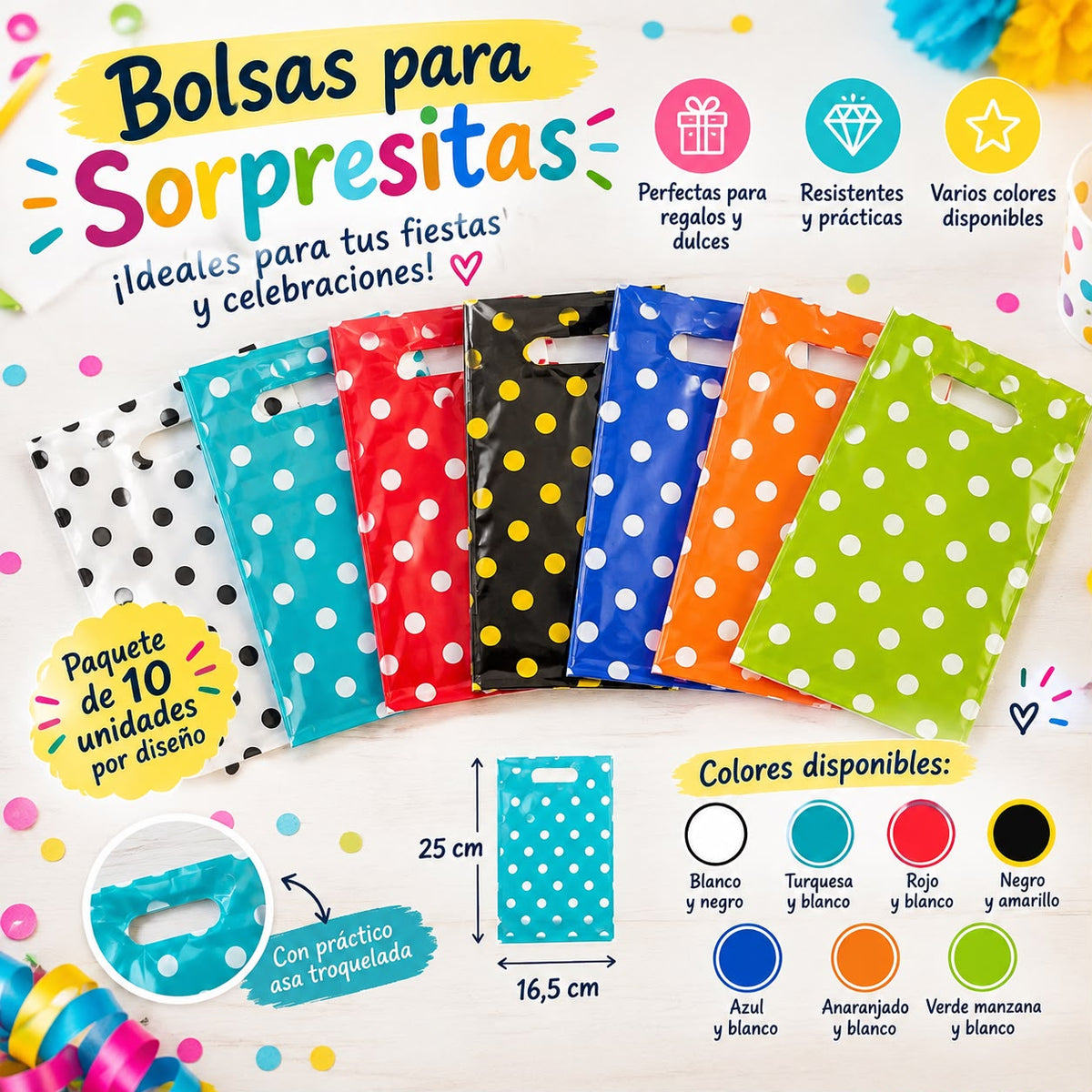 Bolsas para Sorpresitas 16.5cm x 25cm x 10 unidades