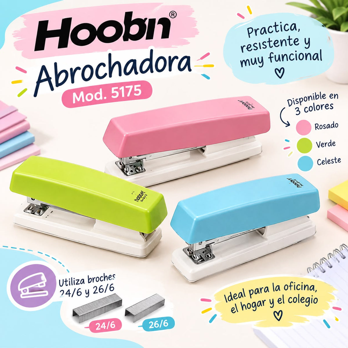 Abrochadora Hoobn 5175 para broches 24/6 y 26/6