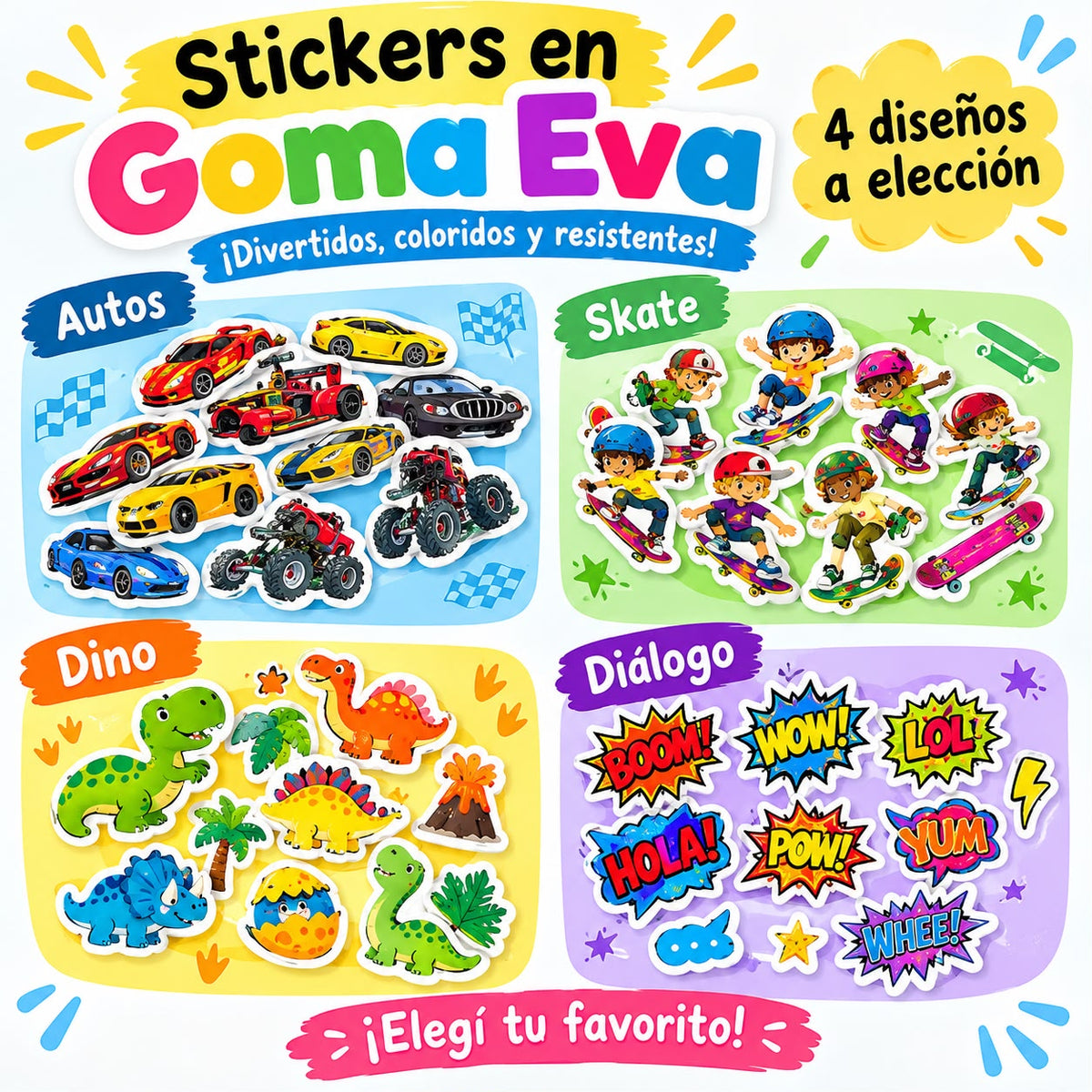 Goma Eva con Autoadhesivo Studmark, 4 diseños diferentes