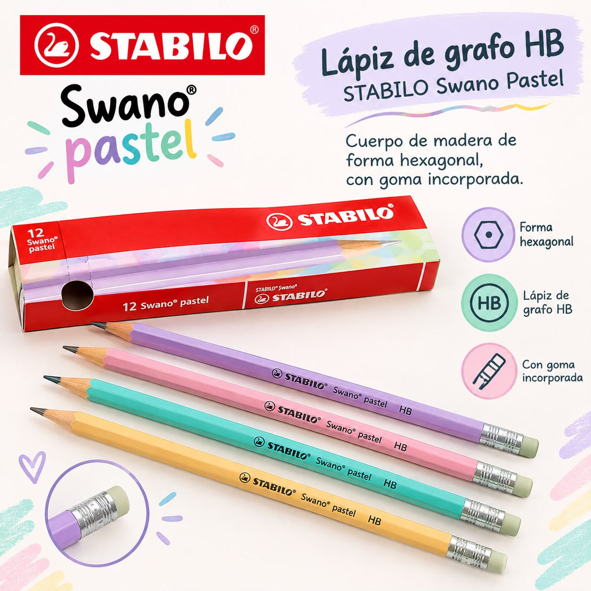 Lápiz Stabilo Swano de Escribir HB con Goma