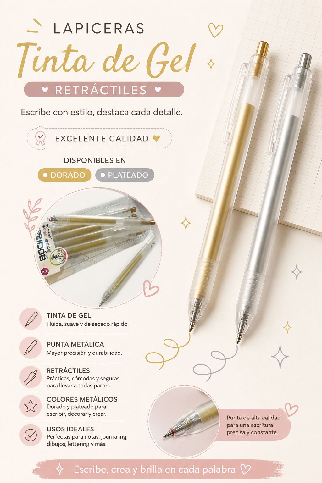 Bolígrafo de Gel Oro o Plata