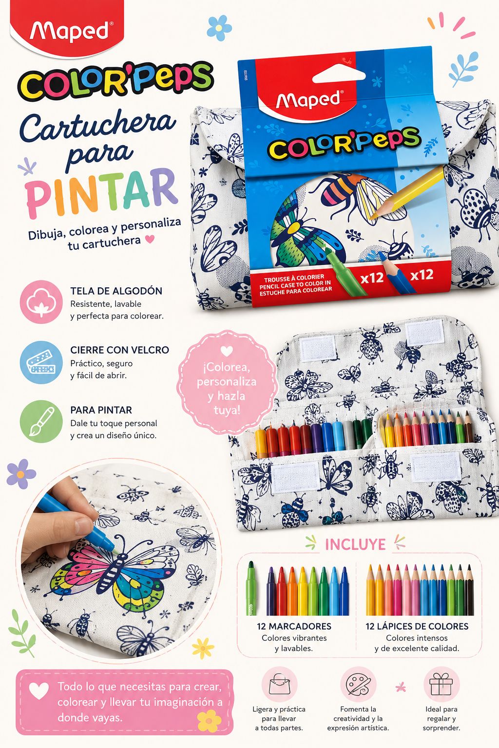 Cartuchera Maped con lápices y marcadores