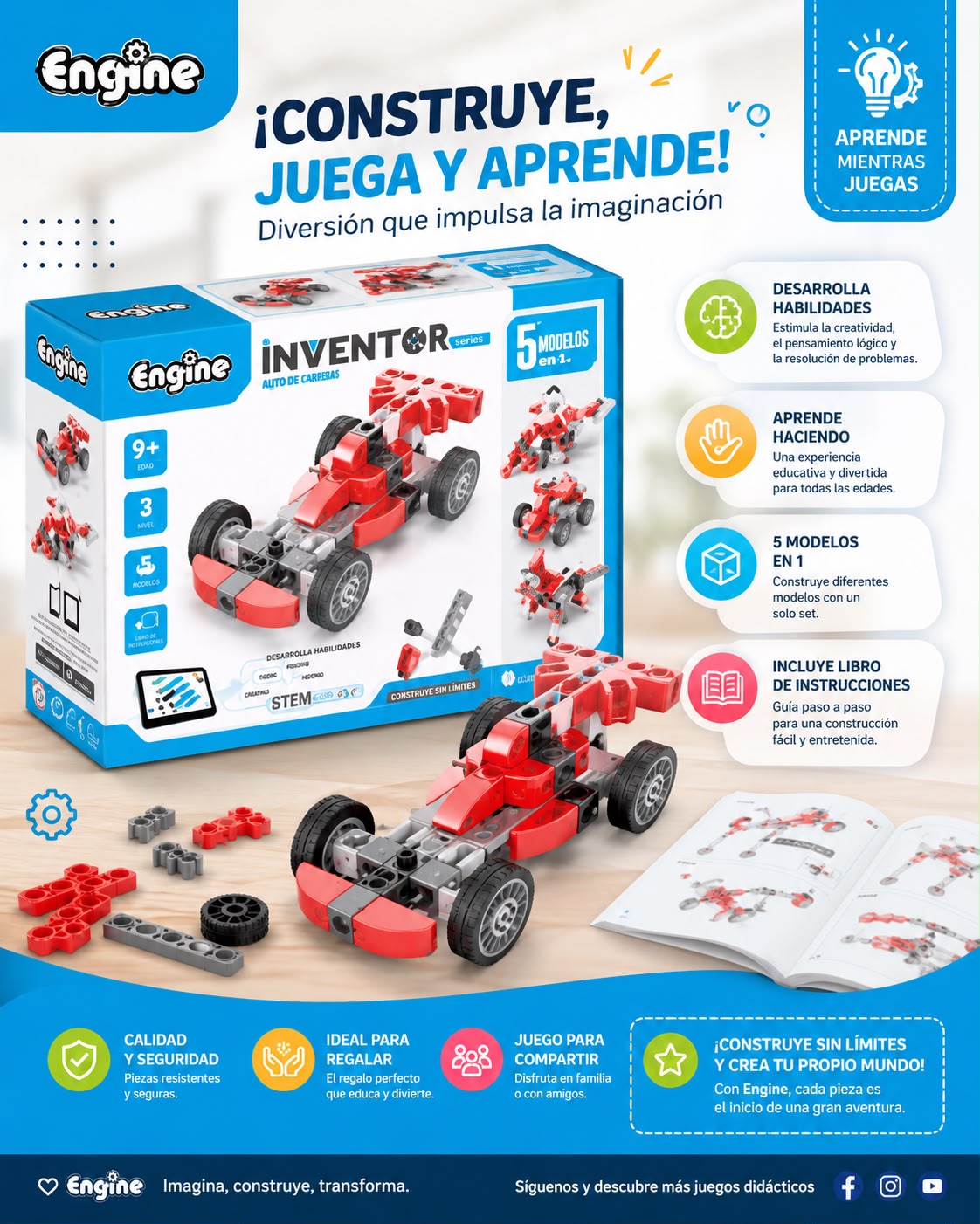 Juego Inventor Engine para Armar Auto de Carreras