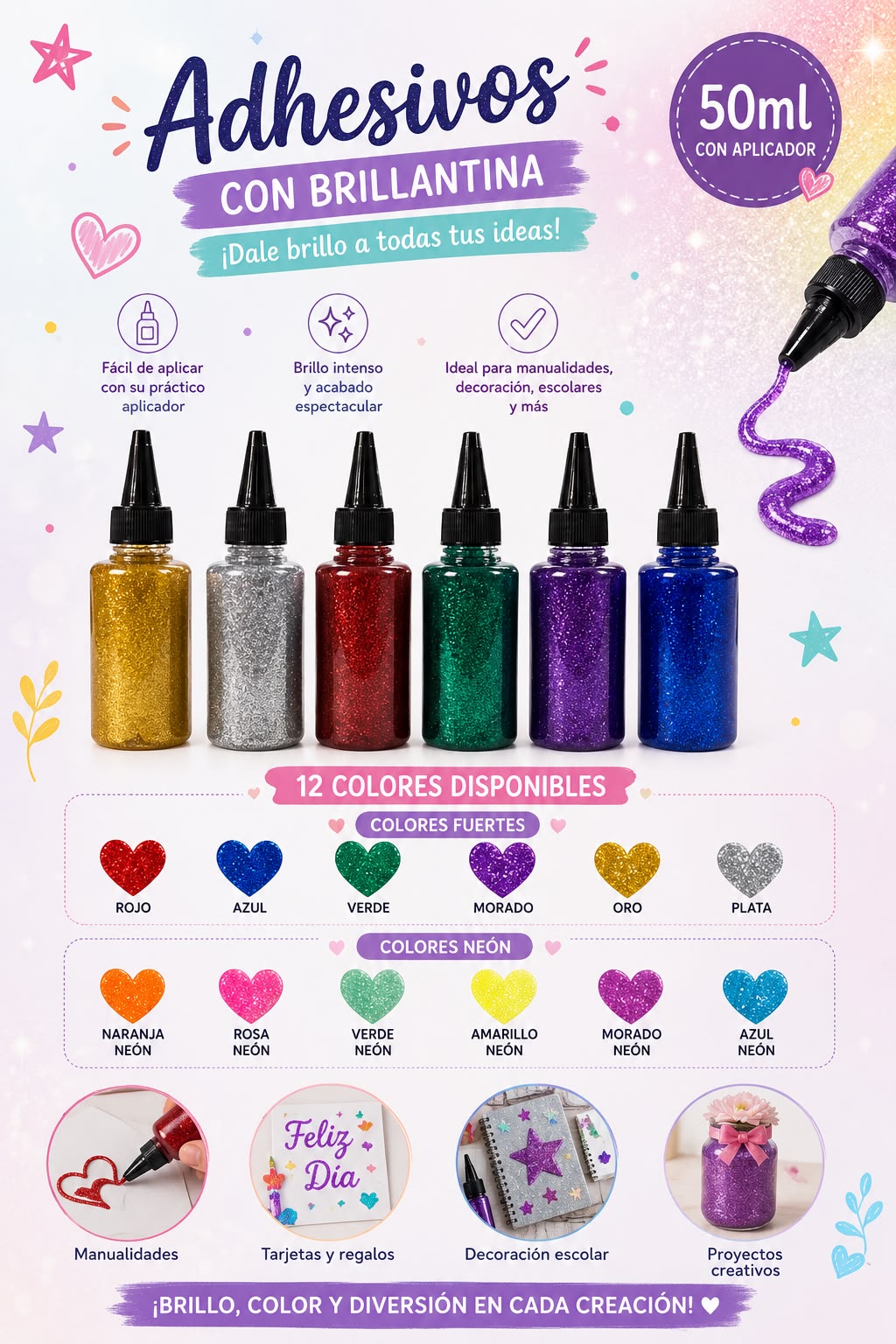 Adhesivo con Brillantina y aplicador 50ml