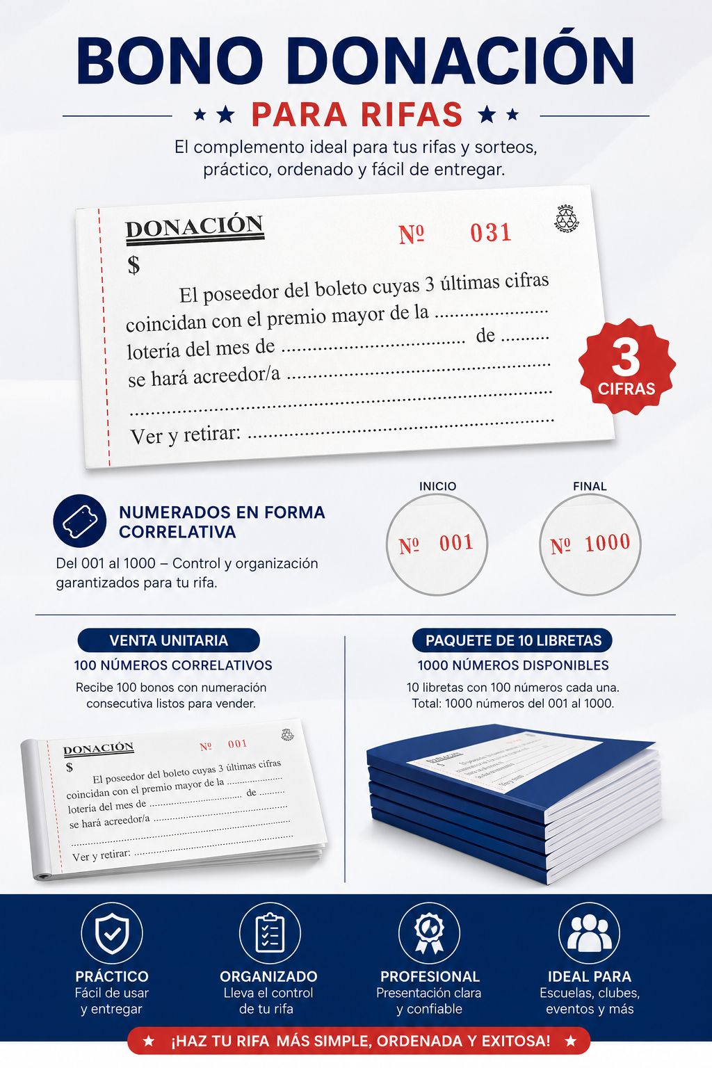 Libreta de Bono Donación 3 cifras