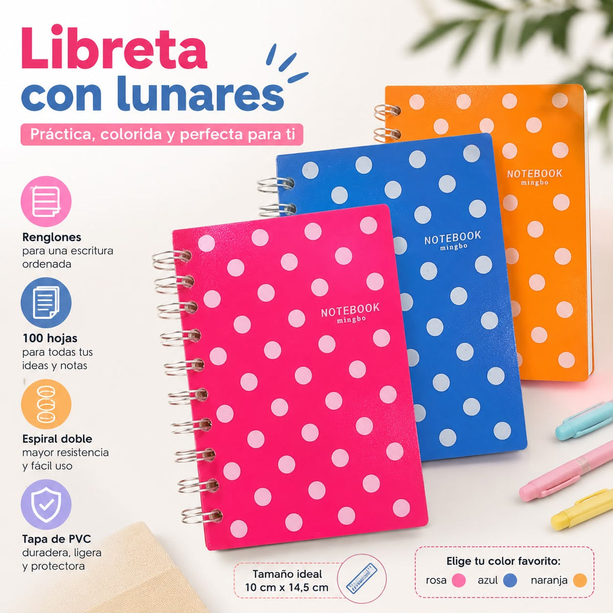 Libreta con espiral tapa Pvc 10.5 x 14.5cm