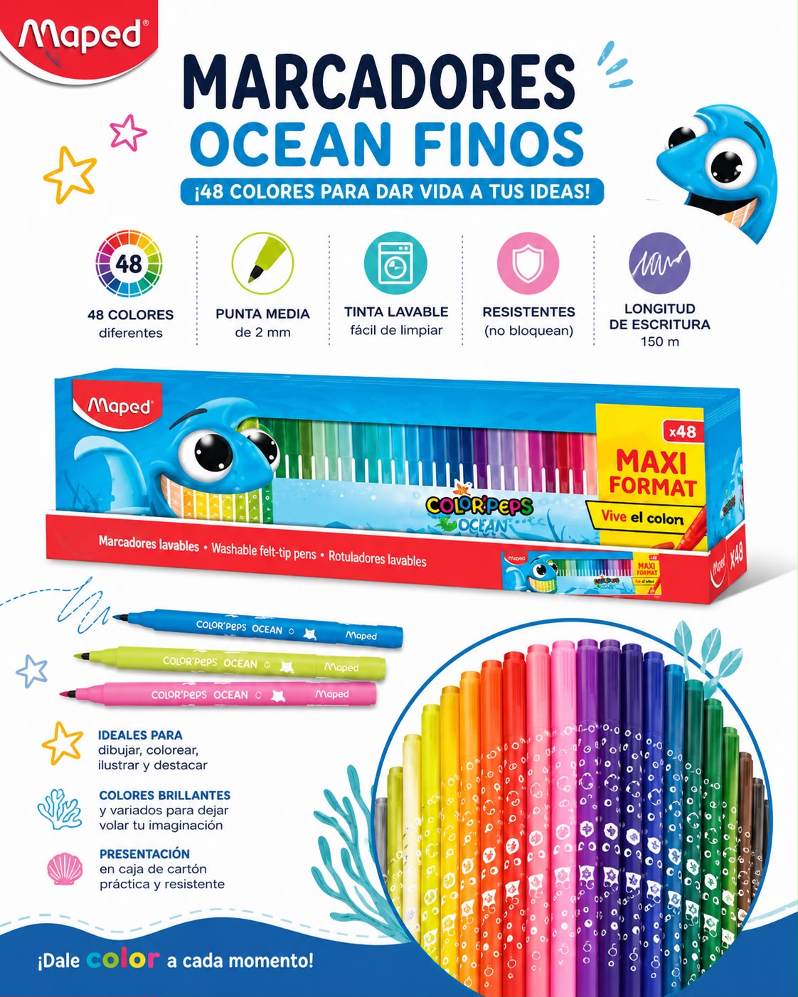 Marcadores Maped Ocean finos x 48 colores