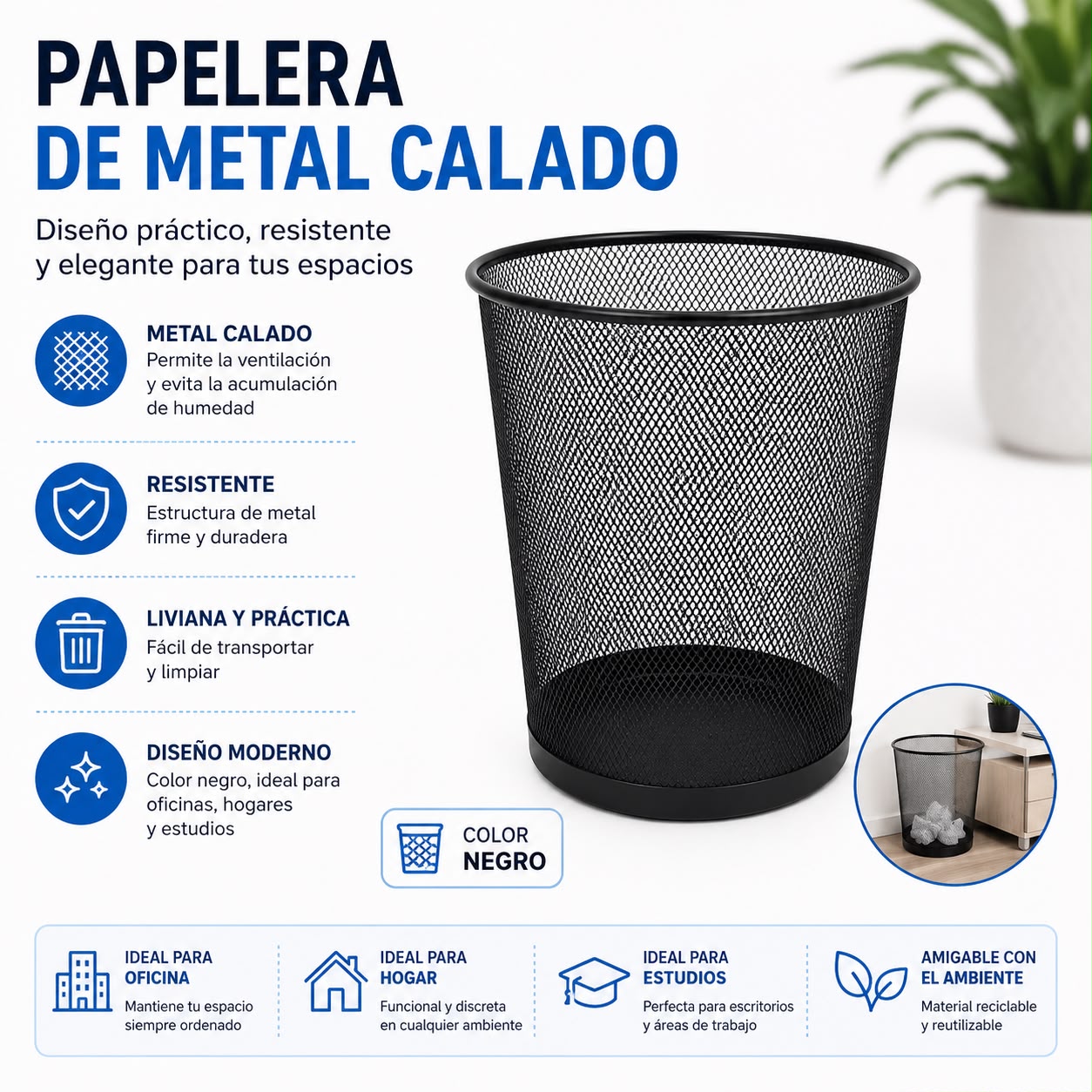 Papelera de Metal Calado Negro de 28cm de diámetro