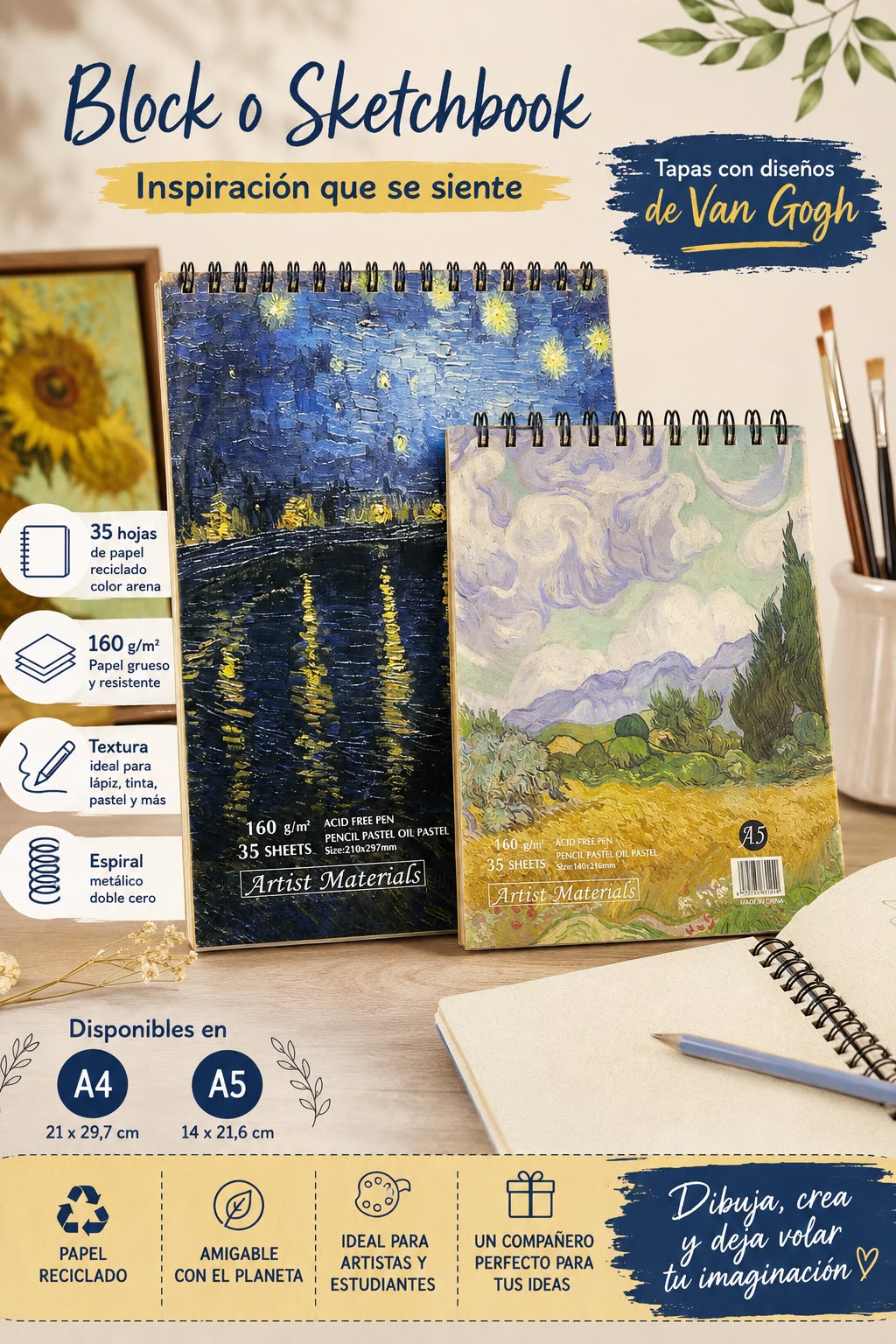 Block de Dibujo Artist Materials A4 + Block de Dibujo A5 papel 160g