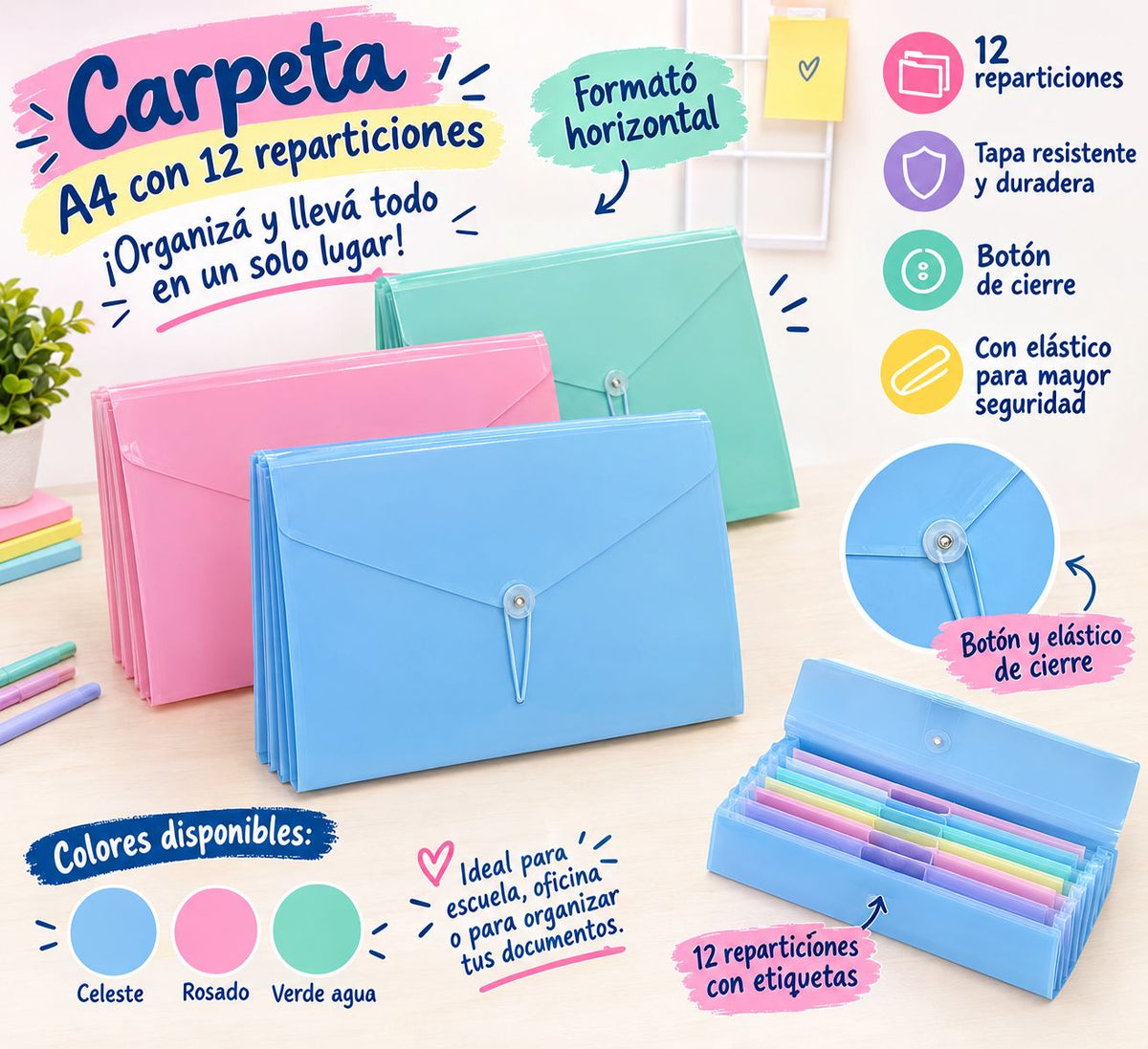 Carpeta Clasificadora Con 13 Reparticiones A4