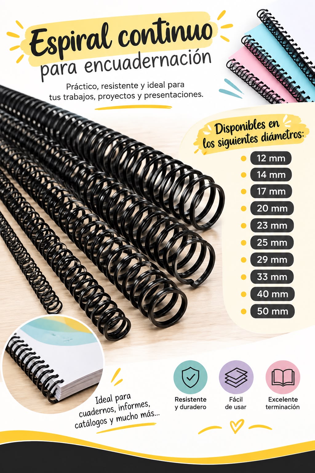 Espiral (rulo) Plástico de diferentes medidas
