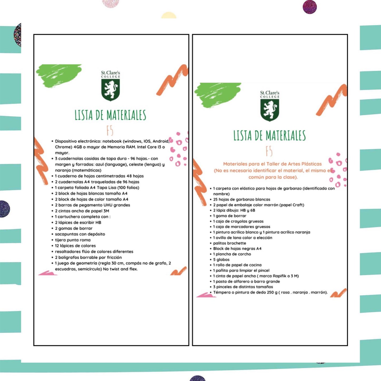 Lista de Materiales Completa para el Colegio St. Clare`s F5 2026