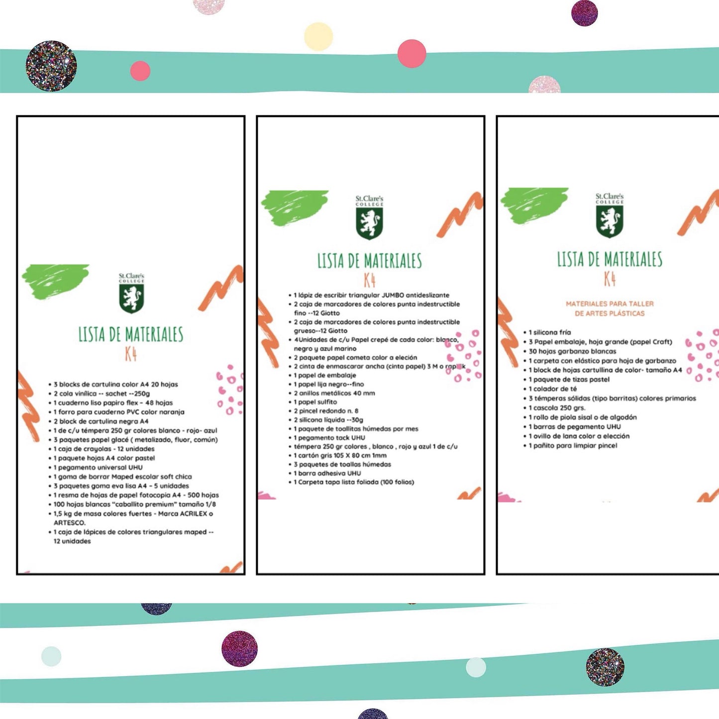 Lista de Materiales Completa para el Colegio St. Clare`s K4 2026