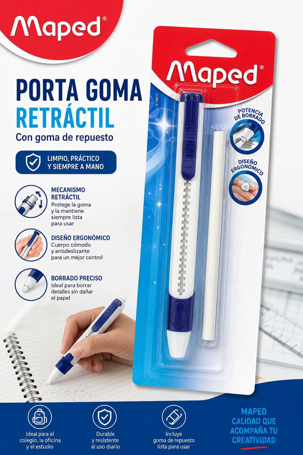 Portagoma Retráctil Maped con goma de Repuesto