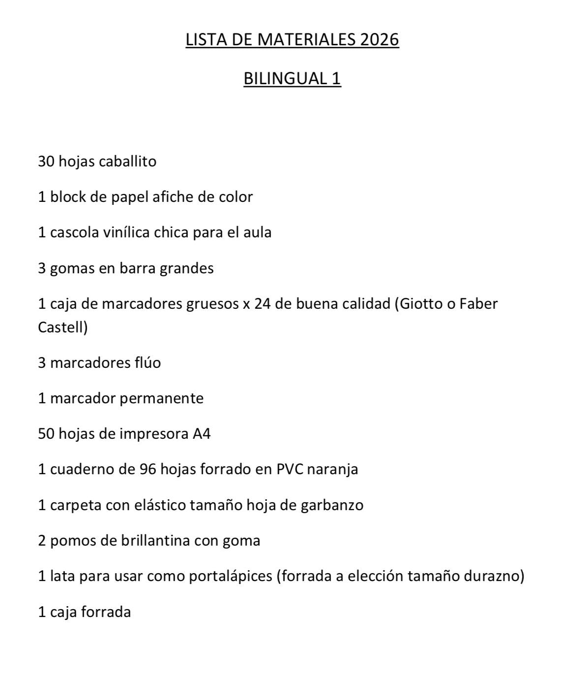 Lista Sugerida Colegio Lagomar 1º Ingles 2026