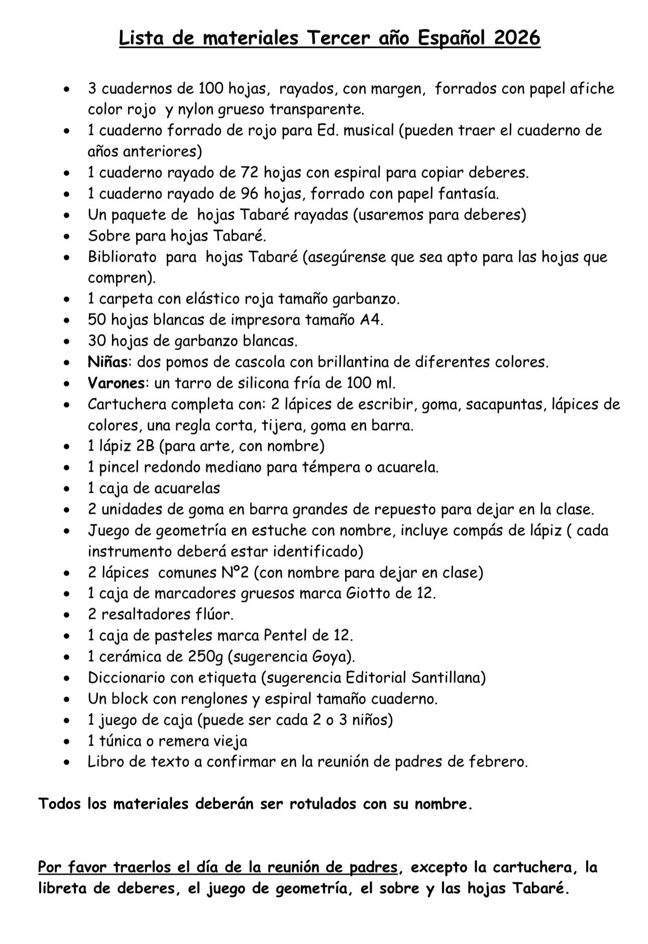 Lista Sugerida Colegio Lagomar 3º Español 2026