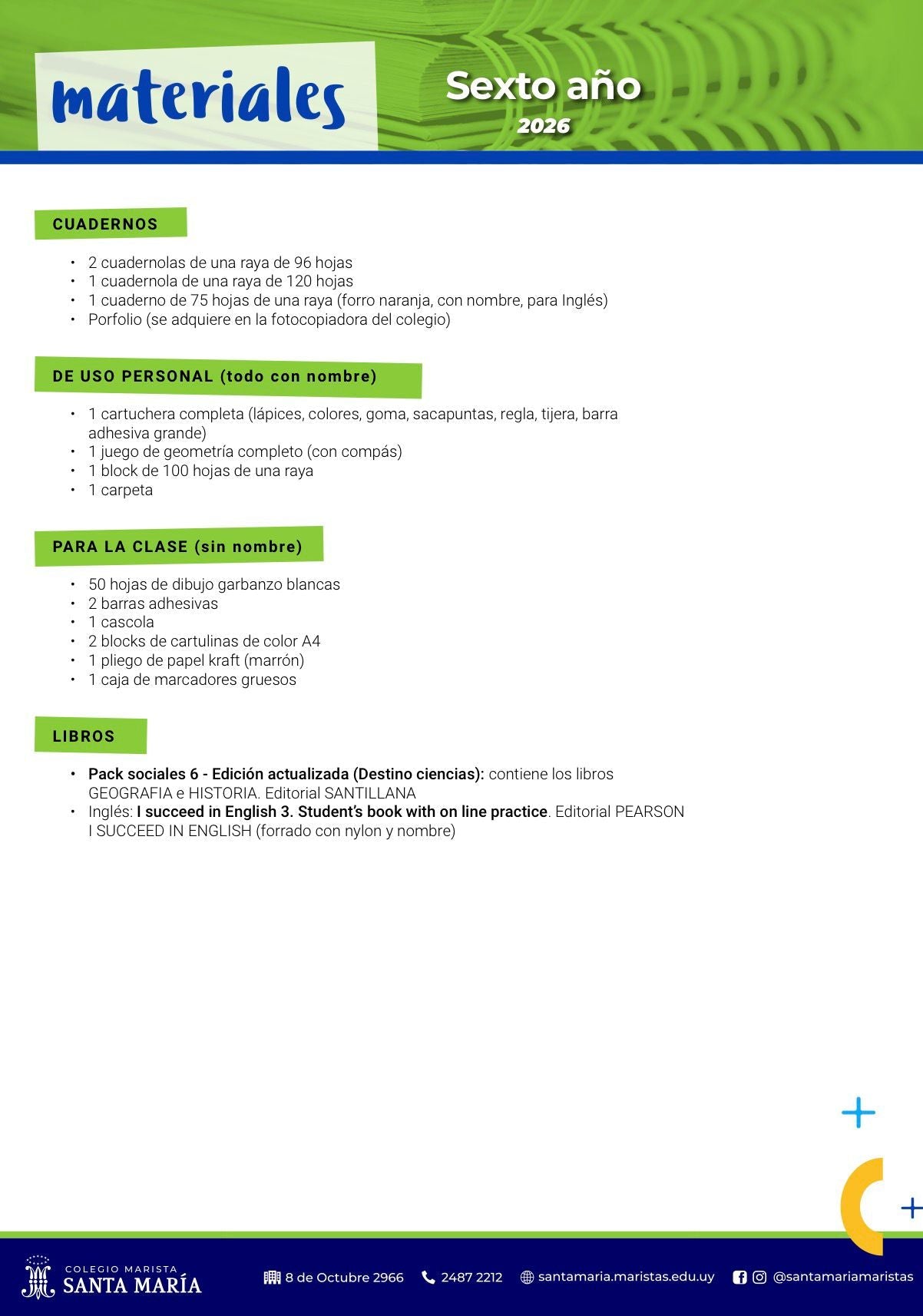Lista Sugerida Colegio Maristas 6º año 2026