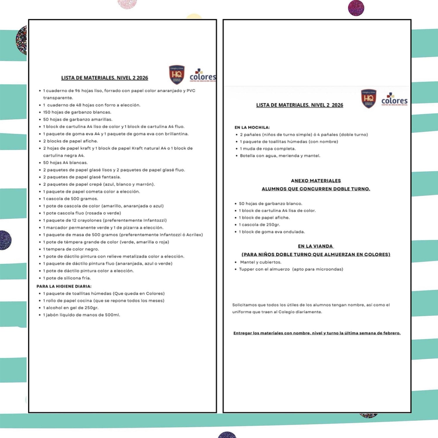 Lista Sugerida Colegio Horacio Quiroga Nivel 2 Completo 2026