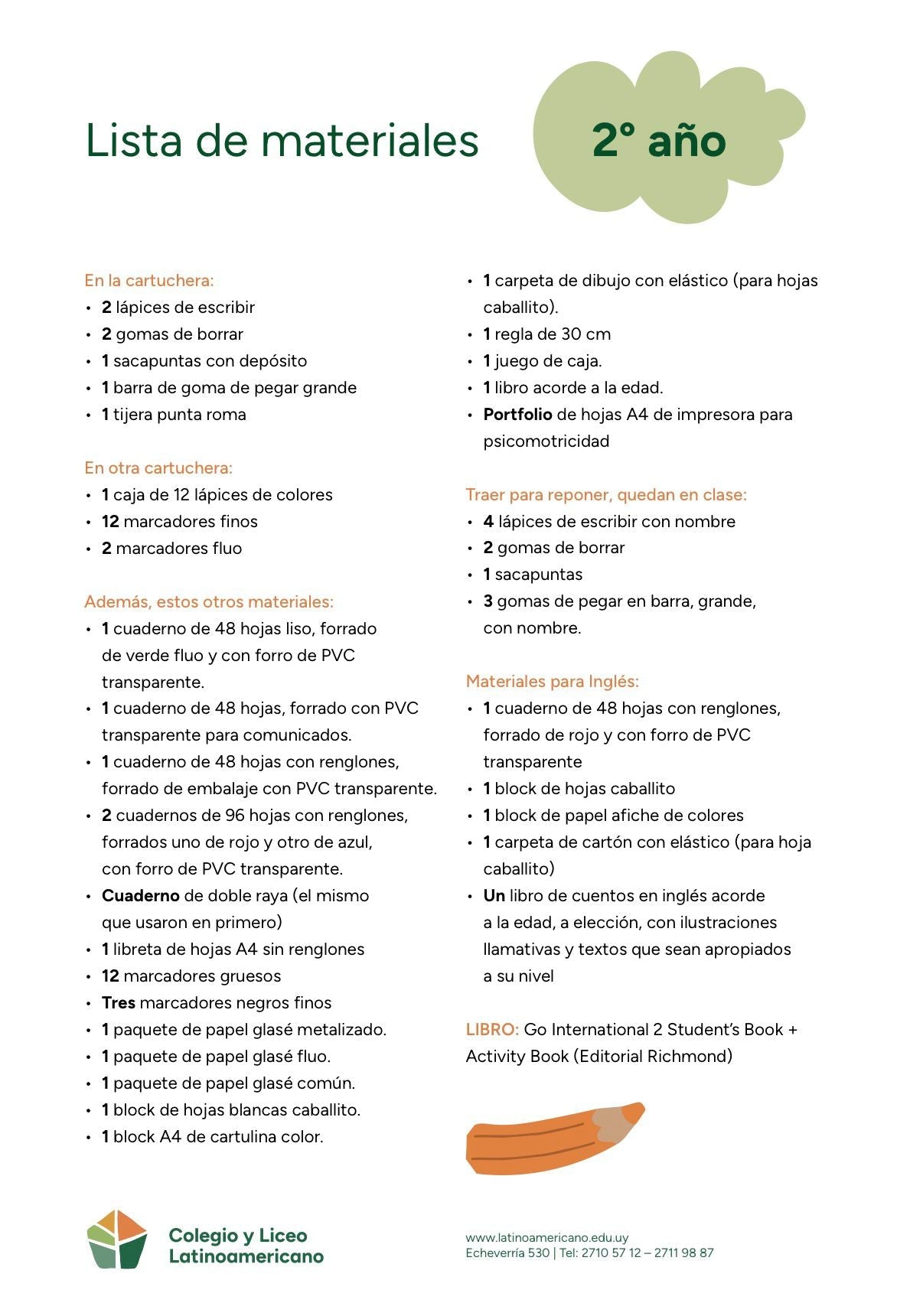 Lista Sugerida Colegio Latinoamericano 2º 2026