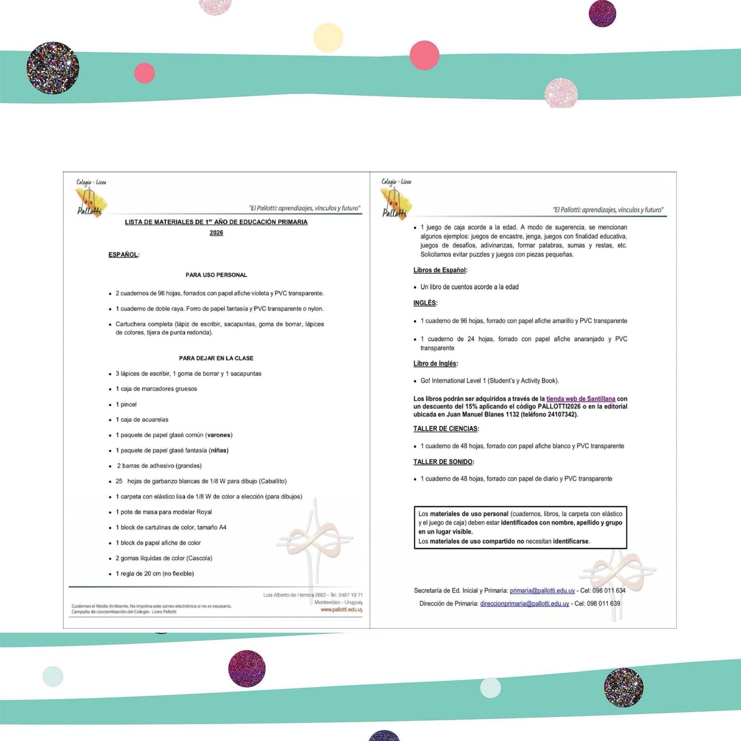 Lista Sugerida Colegio Pallotti 1º 2026