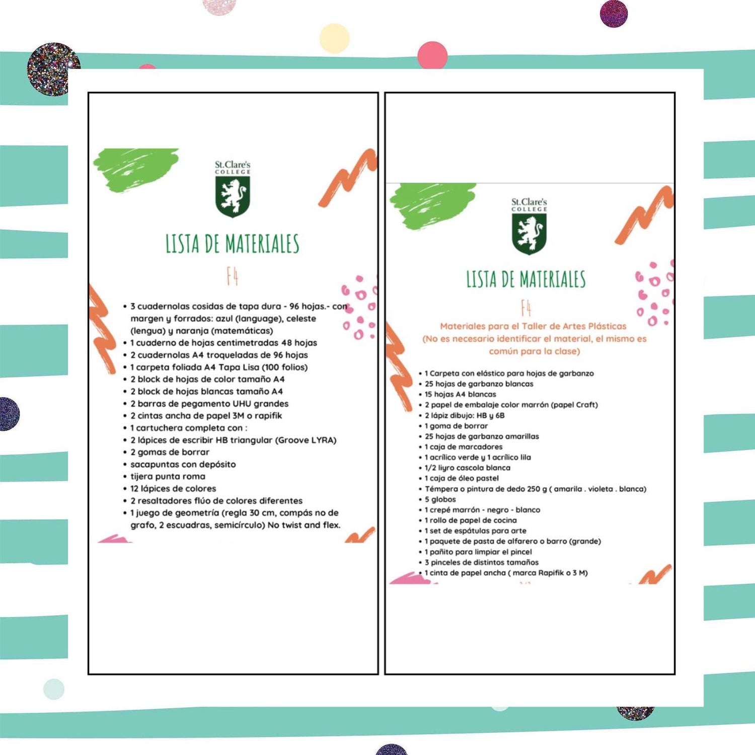 Lista de Materiales sugeridos Colegio St. Clare`s F4 2026