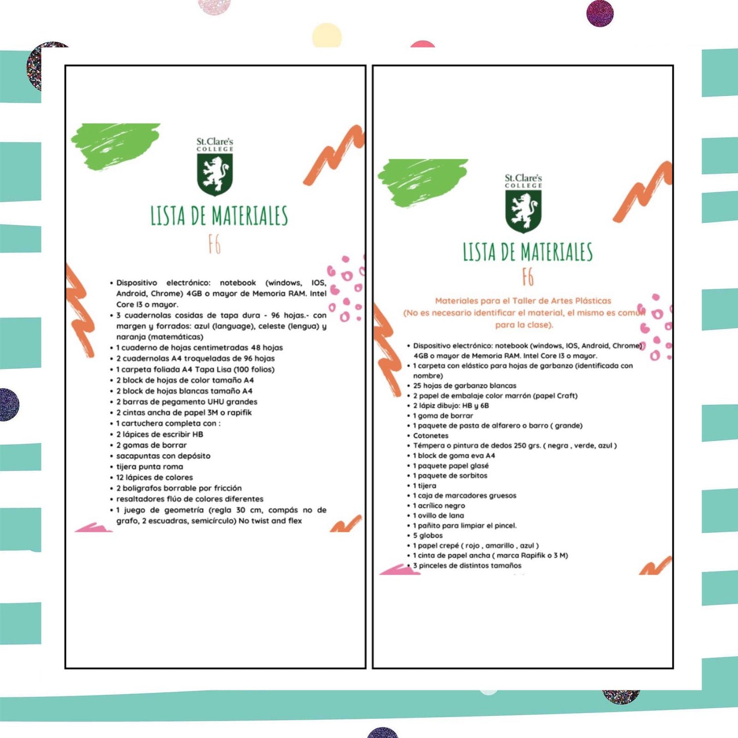 Lista de Materiales sugeridos Colegio St. Clare`s F6 2026