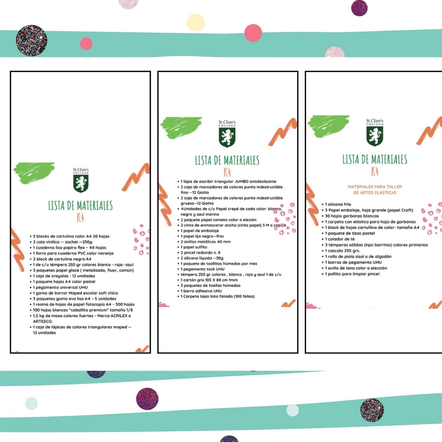 Lista de Materiales sugeridos Colegio St. Clare`s K4 2026