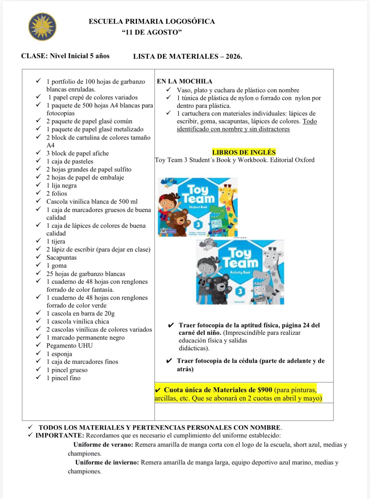 Lista Sugerida Escuela Logosófica Nivel 5 2026