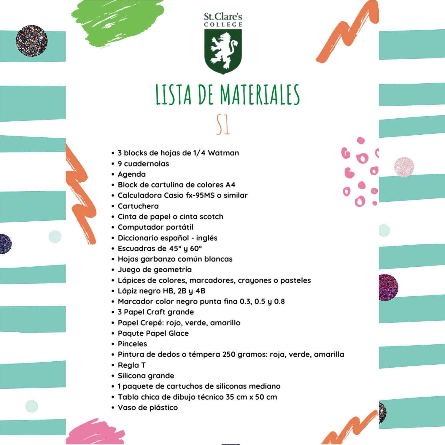 Lista Sugerida Colegio St. Clare´s Senior 1